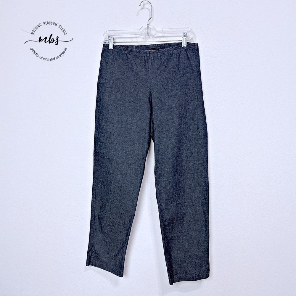 Eileen Fisher Slim Ankle Side Zip Trousers Elastic Waist Blue Women S